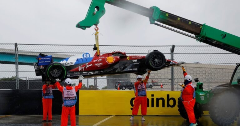 F1 GP de Miami: Charles Leclerc tocó la pared con su Ferrari en la vuelta previa y se quedó sin Sprint Race