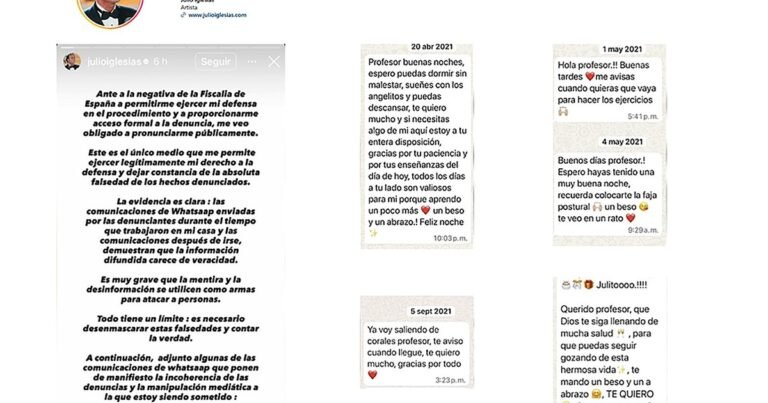 Julio Iglesias reveló charlas de WhatsApp con las mujeres que lo denunciaron por agresión sexual: "Todos los días a tu lado son valiosos para mi"