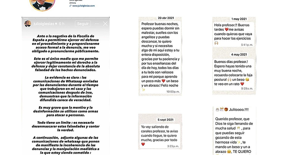 Julio Iglesias reveló charlas de WhatsApp con las mujeres que lo denunciaron por agresión sexual: "Todos los días a tu lado son valiosos para mi"