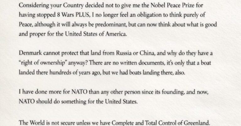 "Ya no siento la obligación de pensar en la paz": la carta que le envió Trump al premier de Noruega porque no le otorgaron el Premio Nobel