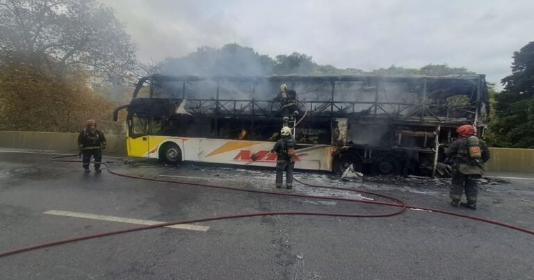 Se incendió un micro de larga distancia en la Autopista 25 de Mayo: los dos choferes fueron hospitalizados