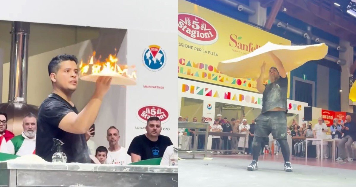Un pizzero argentino cautivó Italia con su show de masas, fuego y acrobacias