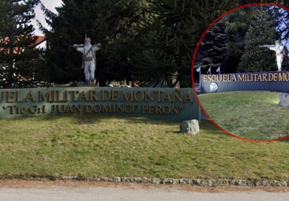 El kirchnerismo acusa al ministro de Defensa de borrar el nombre del general Perón de la fachada de la Escuela Militar de Montaña