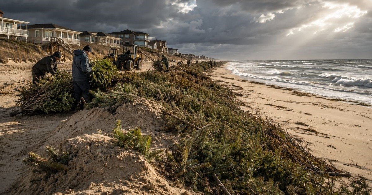 Los geólogos no dan crédito: en Alabama, los árboles de Navidad desechados se convierten en una barrera natural, ya que durante casi cuatro décadas, equipos de trabajadores han reutilizado miles de pinos en las playas de Gulf Shores para atrapar la arena
