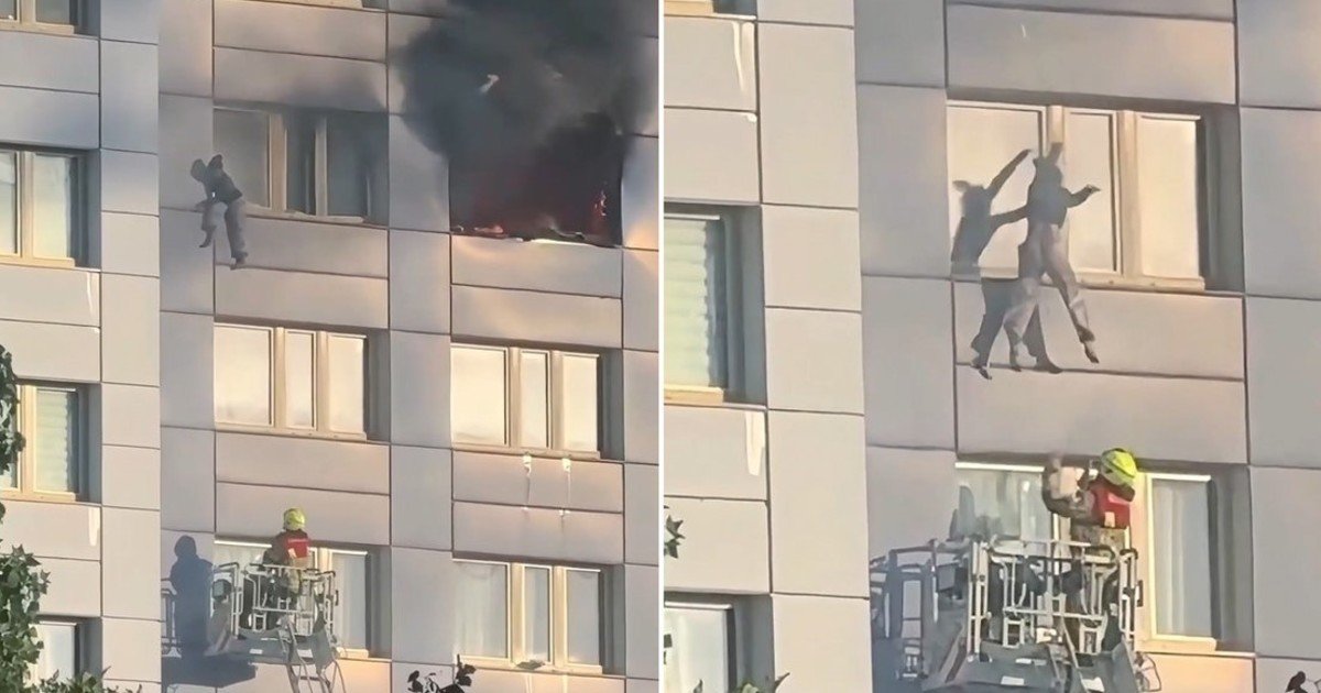 Dramático rescate de una mujer: se incendiaba un piso 11 y la escalera de bomberos sólo llegaba al 9º
