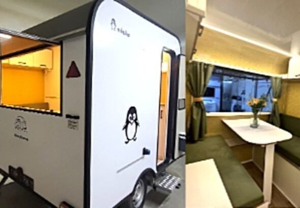 La casa rodante para dos personas más pequeña y económica: mide 2,5 metros de largo, puede ser remolcada y tiene cocina, baño y hasta un “balcón”