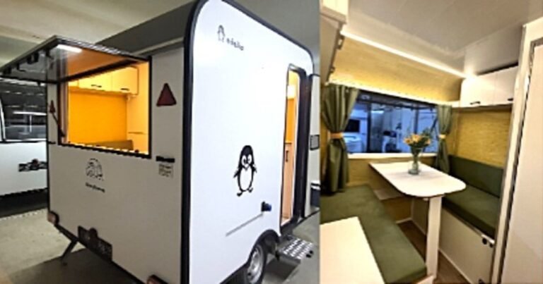 La casa rodante para dos personas más pequeña y económica: mide 2,5 metros de largo, puede ser remolcada y tiene cocina, baño y hasta un “balcón”