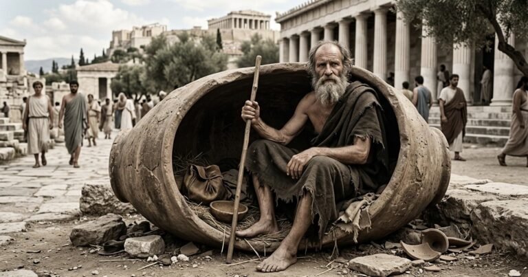 Diógenes de Sinope, el filósofo griego que advirtió sobre el capitalismo tecnológico: “El dinero es la ruina de la humanidad, una telaraña que atrapa a los débiles y deja escapar a los fuertes”