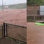 Calles inundadas, ríos de barro y vecinos en canoa tras una fuerte tormenta en Añelo, la capital de Vaca Muerta
